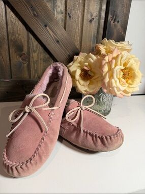 UGG Pink Suede Moccasin Slippers